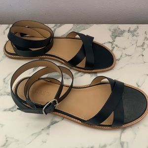 J.Crew • Leather Cross-Strap Flat Sandals